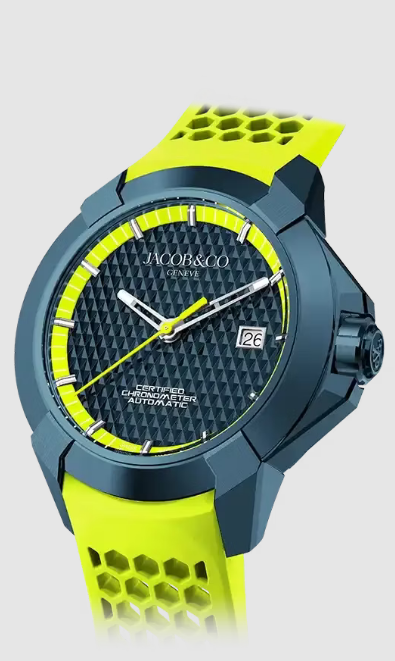 Review Jacob & Co epic x sport BLUE PVD STEEL & NEON YELLOW Replica watch